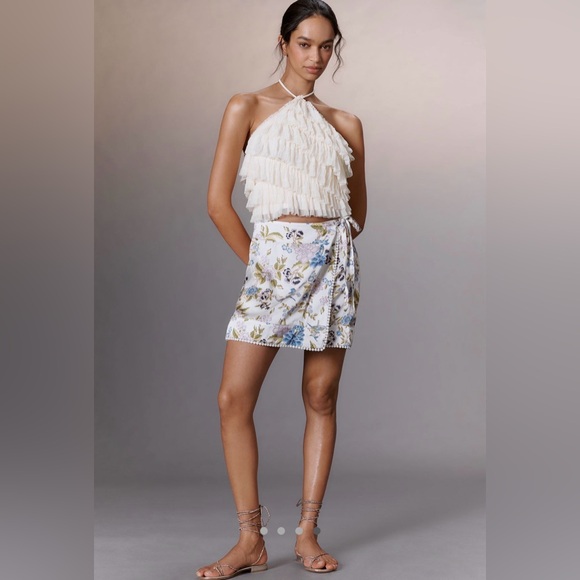 ✨ Anthropologie Printed Satin Wrap Mini Skirt - Picture 4 of 7